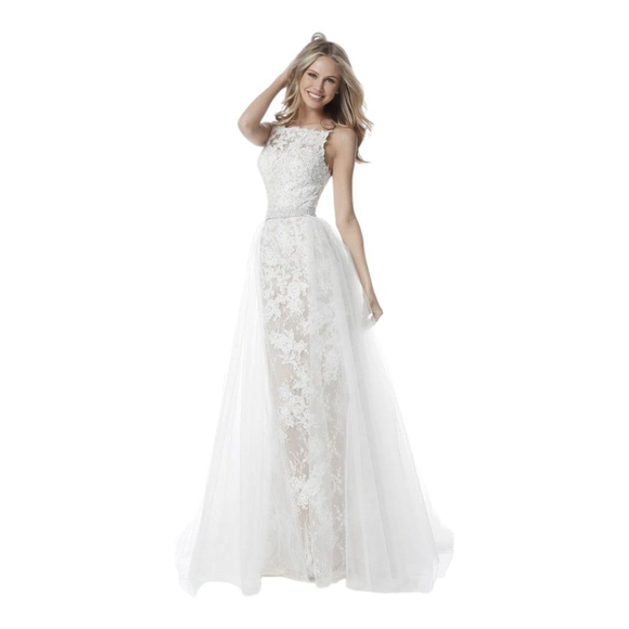 Sherri Hill Ivory Nude Lace Wedding Dress US 10 - Picture 2 of 12